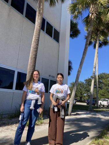 Tara and Lucie at the KSC, getting some rest after a hard day's work